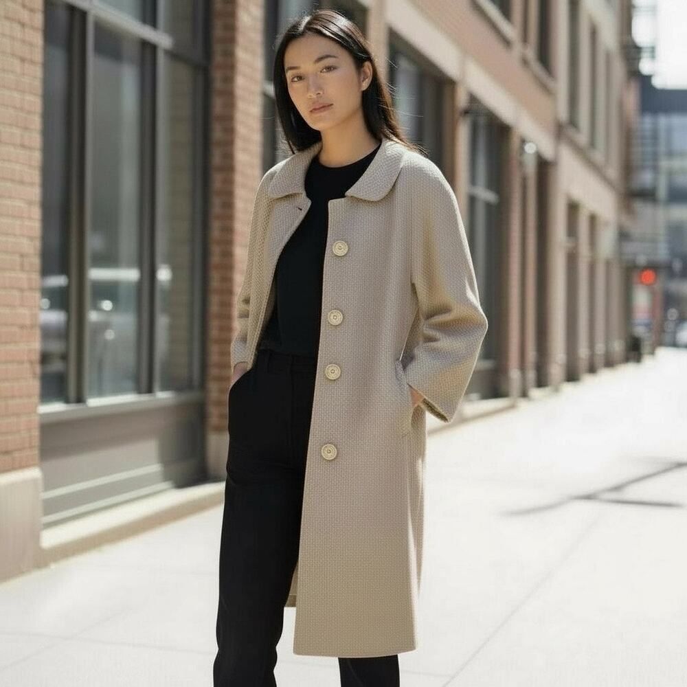 Balmain Paris 100% Cashmere Woven Coat Beige size 4/6